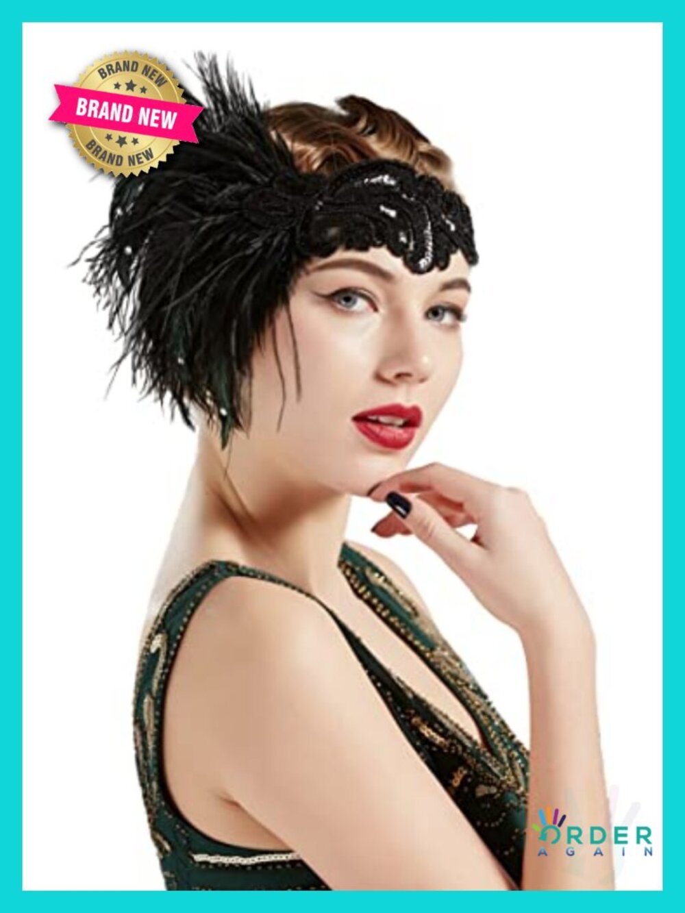Rhinestone Feather Flapper Headband 1920s Gatsby Costume Hair Accessory